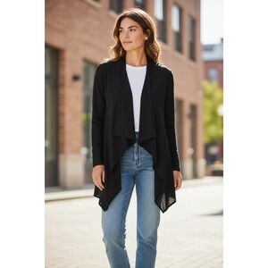 NWT KAREN BROOKS Women's Size Medium Open Front Cardigan Black Sweater Light New